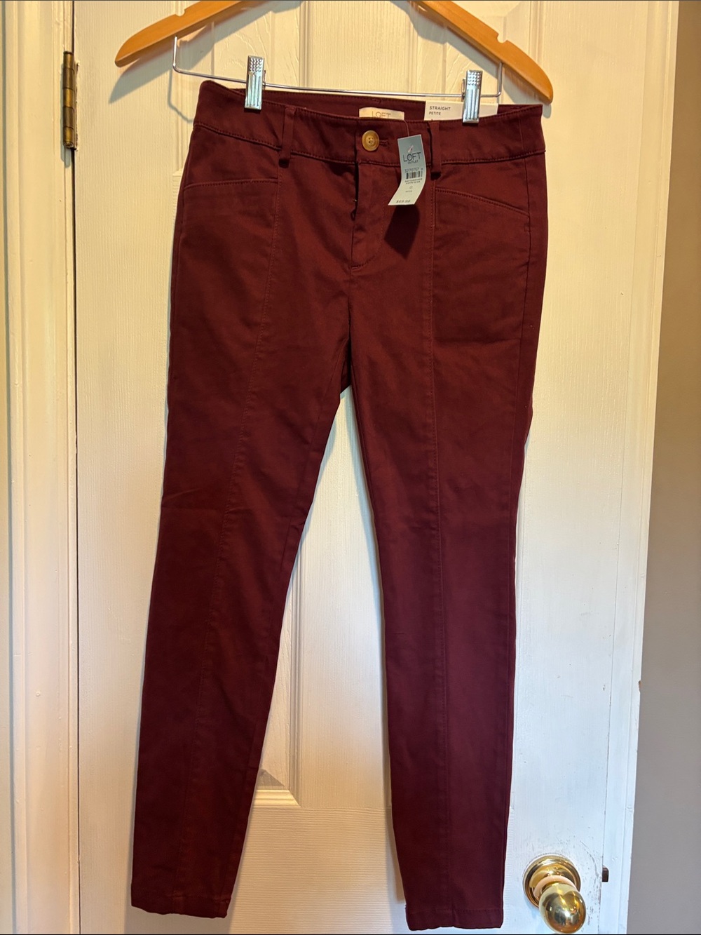 LOFT Maroon 0 Petite Pull-On High Rise Straight Leg Pants NWT